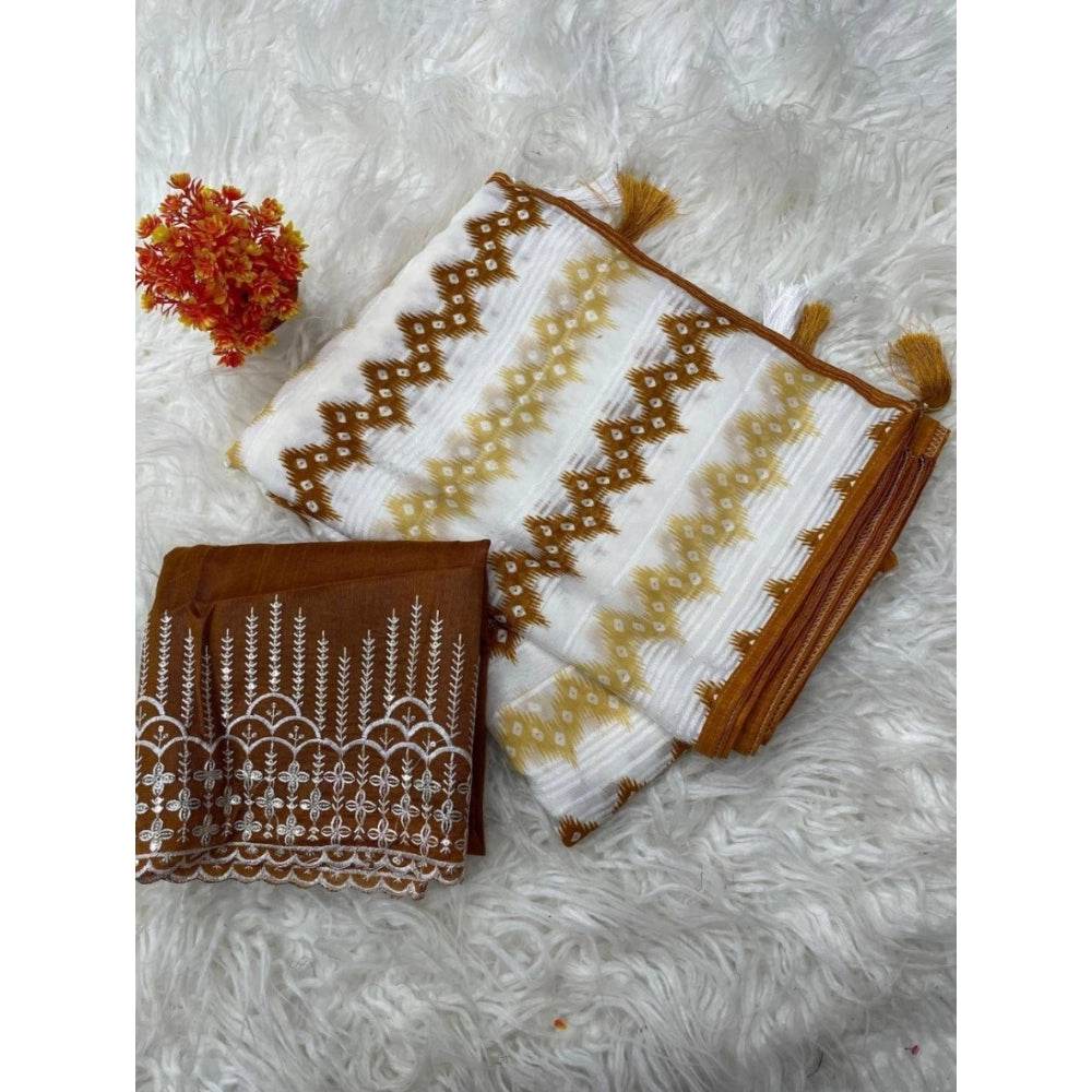 Generic Women's Chiffon Printed Saree With Unstitched Blouse 5.5Mtr (Brown) - MYLUXURY LANE ENTERPRISE