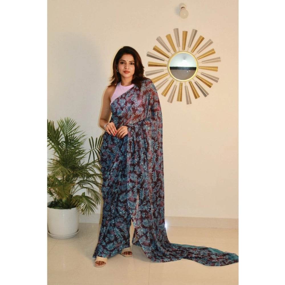 Generic Women's Georgette Printed Saree With Unstitched Blouse 5.5Mtr (Light Blue ) - MYLUXURY LANE ENTERPRISE