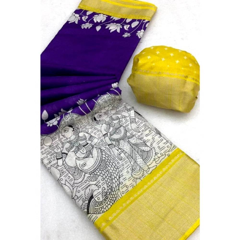Generic Women's Dola Silk Printed Saree With Unstitched Blouse 5.5Mtr (Purple ) - MYLUXURY LANE ENTERPRISE