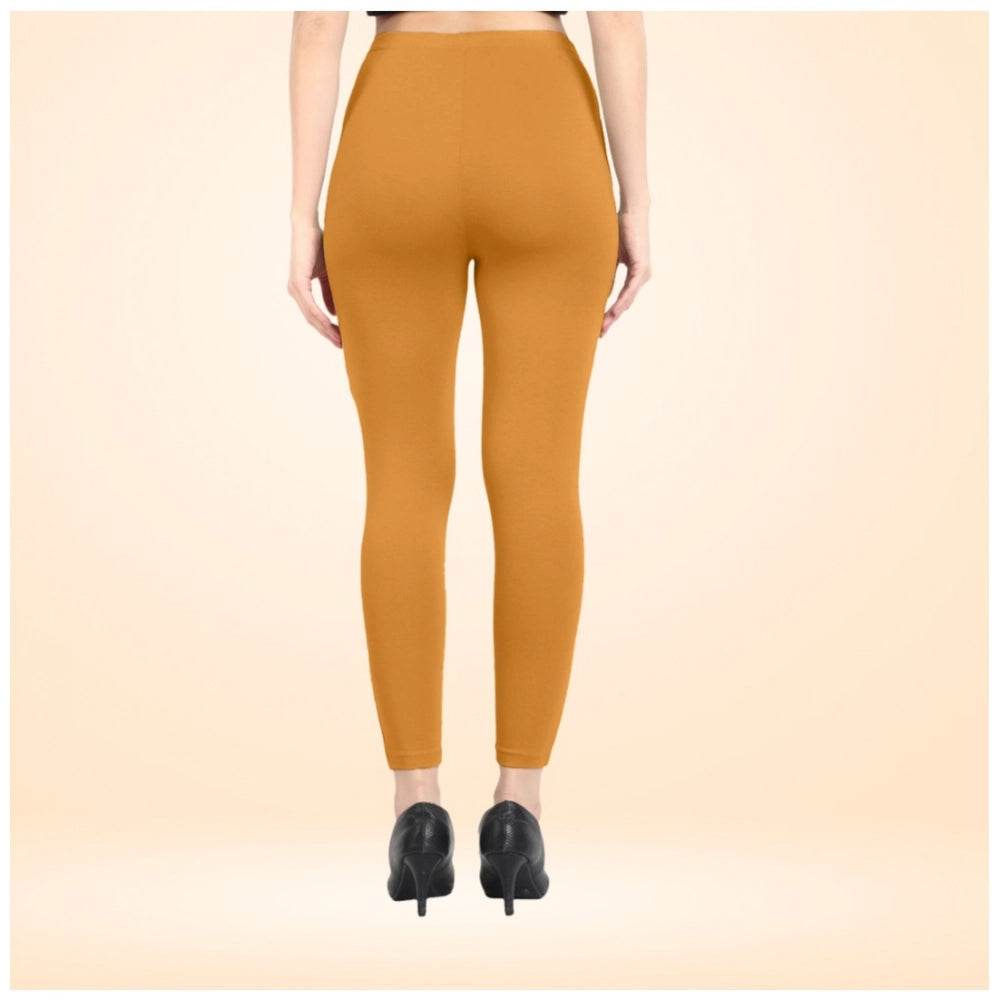 Generic Women's Cotton Blended Solid Ankle legging (Mustard Yellow) - MYLUXURY LANE ENTERPRISE