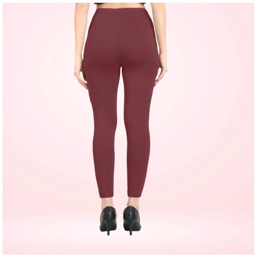 Generic Women's Cotton Blended Solid Ankle legging (Maroon) - MYLUXURY LANE ENTERPRISE