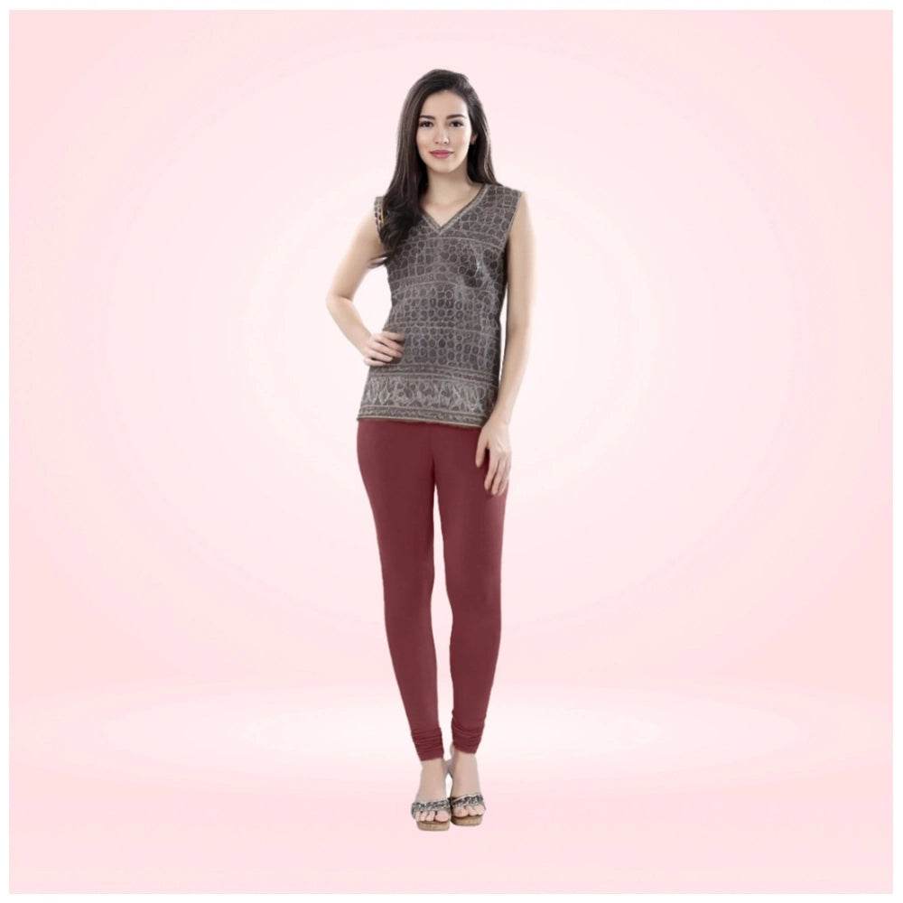 Generic Women's Cotton Blended Solid Churidar leggings (Maroon) - MYLUXURY LANE ENTERPRISE