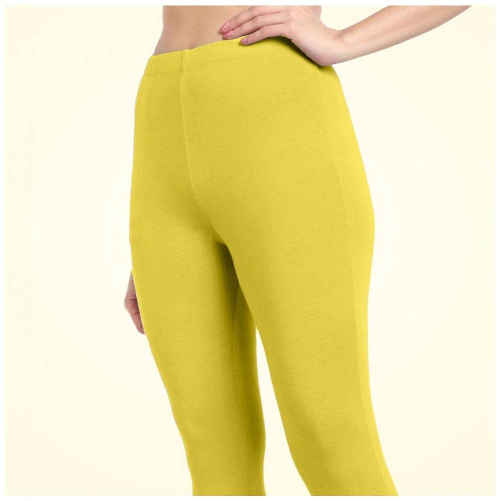 Generic Women's Cotton Blended Solid Ankle legging (Lemon Yellow) - MYLUXURY LANE ENTERPRISE