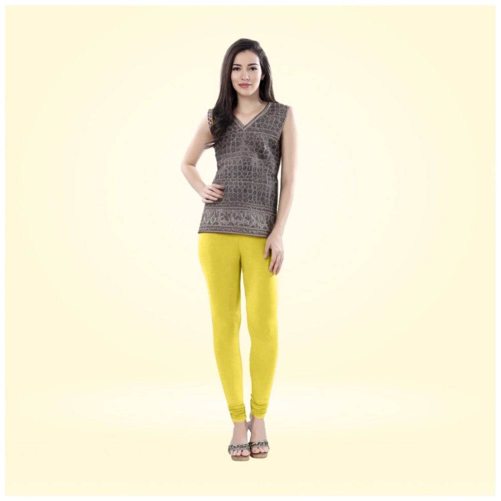 Generic Women's Cotton Blended Solid Churidar leggings (Lemon Yellow) - MYLUXURY LANE ENTERPRISE