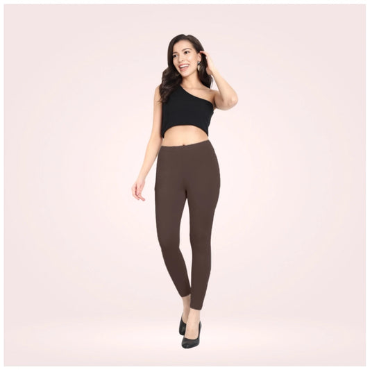 Generic Women's Cotton Blended Solid Ankle legging (Brown)