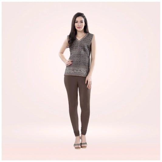 Generic Women's Cotton Blended Solid Churidar leggings (Brown)