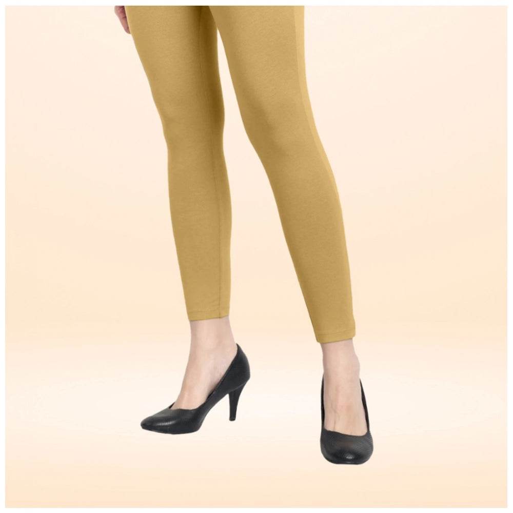 Generic Women's Cotton Blended Solid Ankle legging (Beige) - MYLUXURY LANE ENTERPRISE