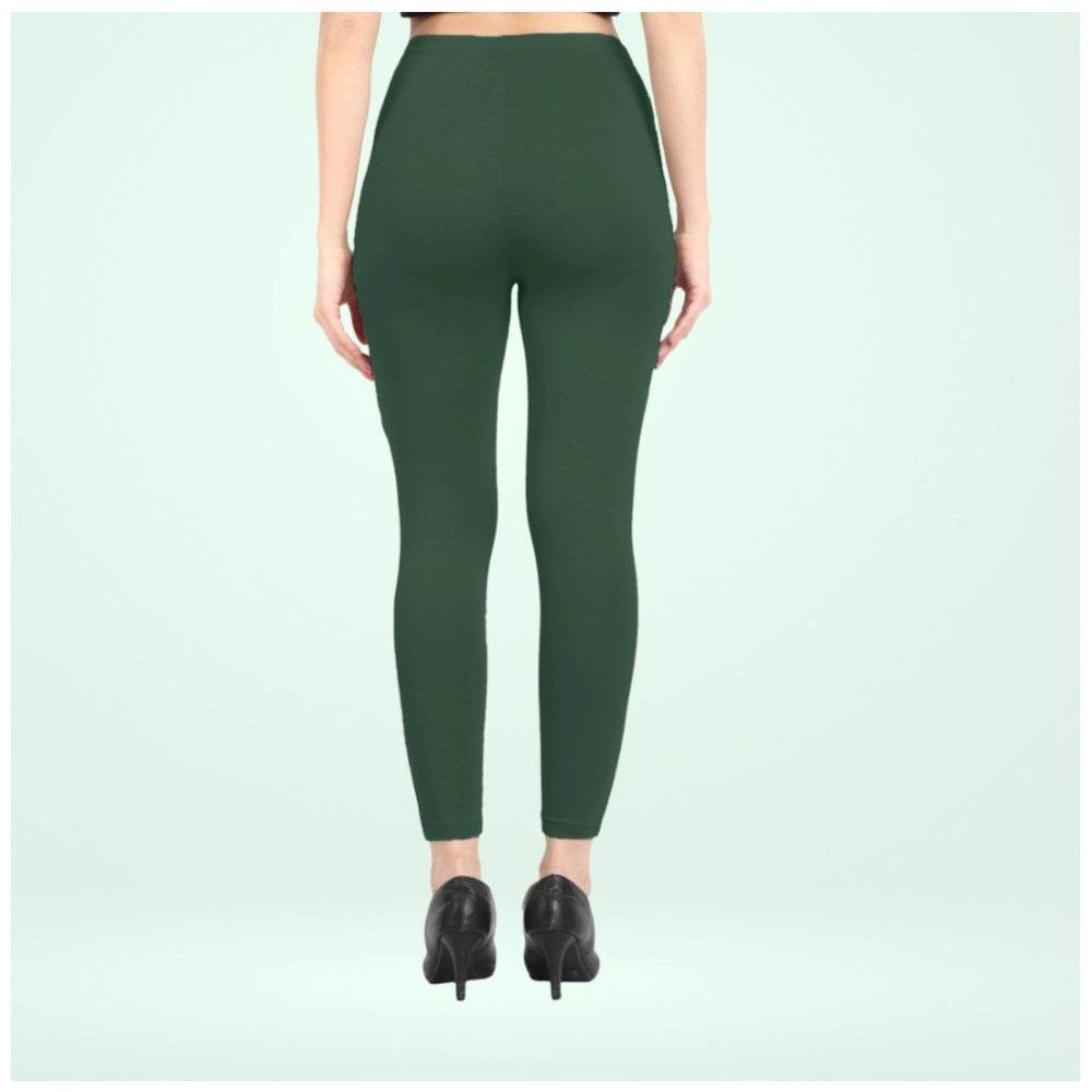 Generic Women's Cotton Blended Solid Ankle legging (Bottle Green) - MYLUXURY LANE ENTERPRISE