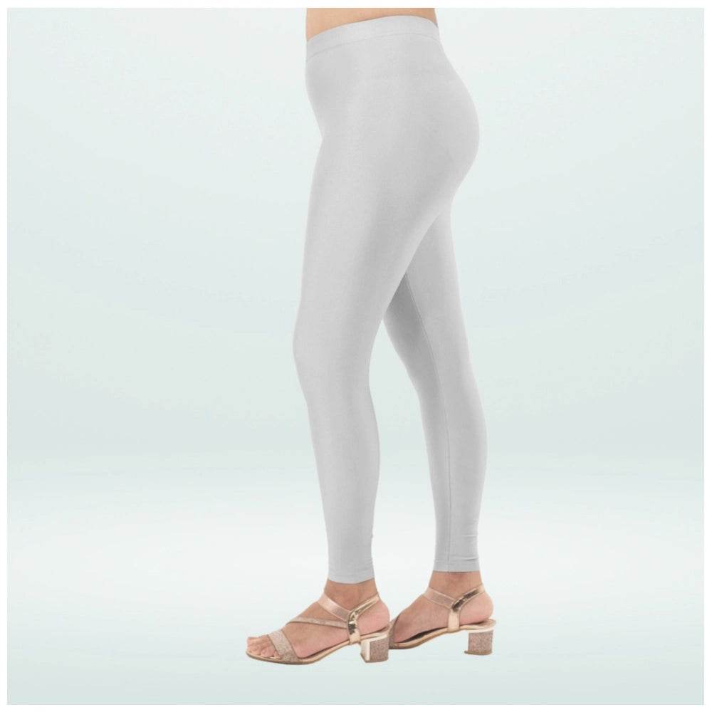 Generic Women's Cotton Blended Solid Shimmer Ankle leggings (Silver) - MYLUXURY LANE ENTERPRISE