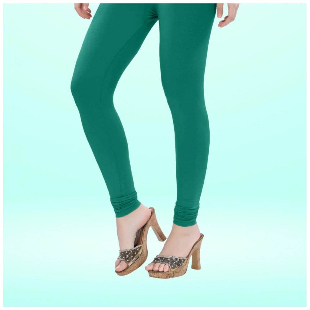Generic Women's Cotton Blended Solid Churidar leggings (Rama Green) - MYLUXURY LANE ENTERPRISE