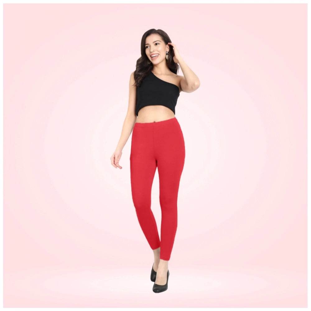 Generic Women's Cotton Blended Solid Ankle legging (Red) - MYLUXURY LANE ENTERPRISE