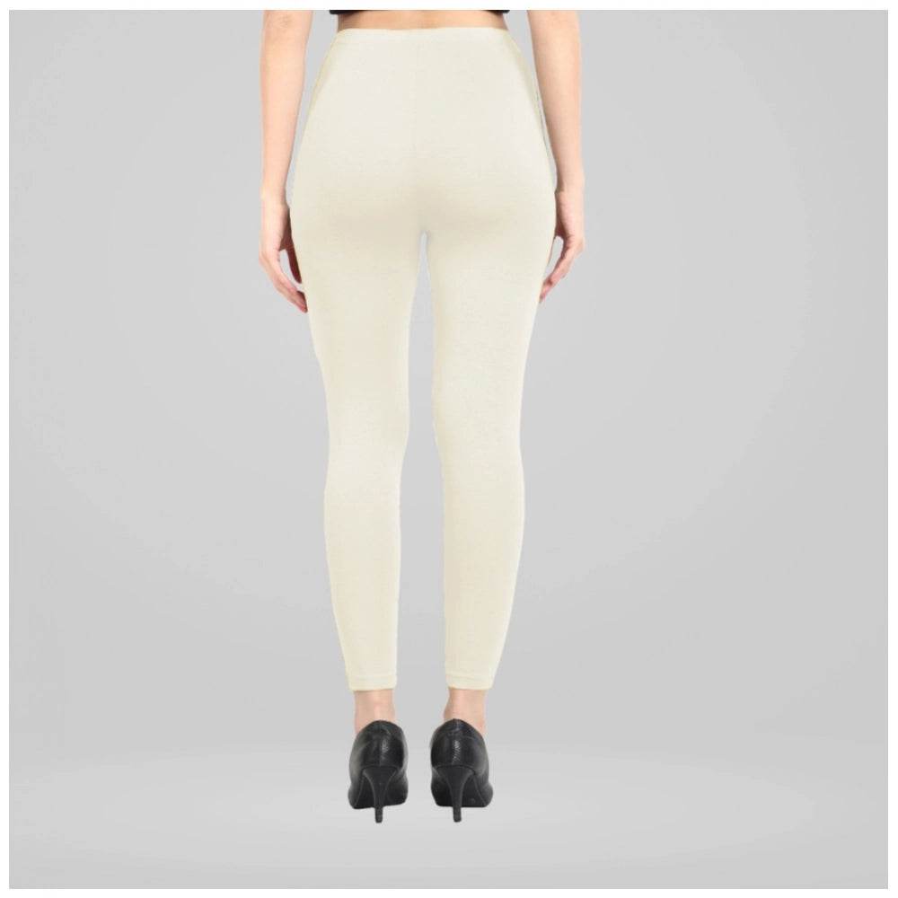 Generic Women's Cotton Blended Solid Ankle legging (Off White) - MYLUXURY LANE ENTERPRISE