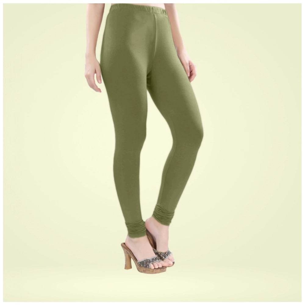 Generic Women's Cotton Blended Solid Churidar leggings (Olive Green) - MYLUXURY LANE ENTERPRISE