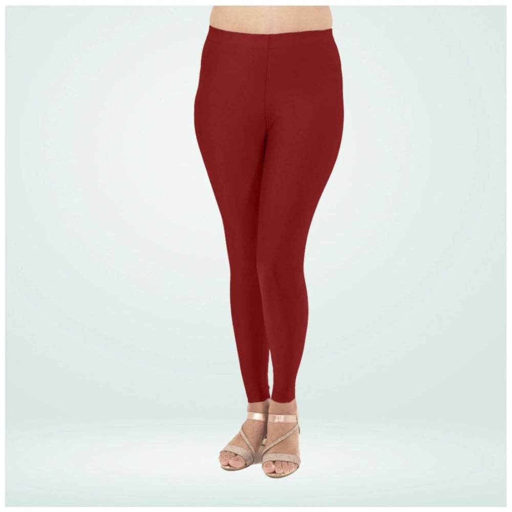 Generic Women's Cotton Blended Solid Shimmer Ankle leggings (Maroon) - MYLUXURY LANE ENTERPRISE