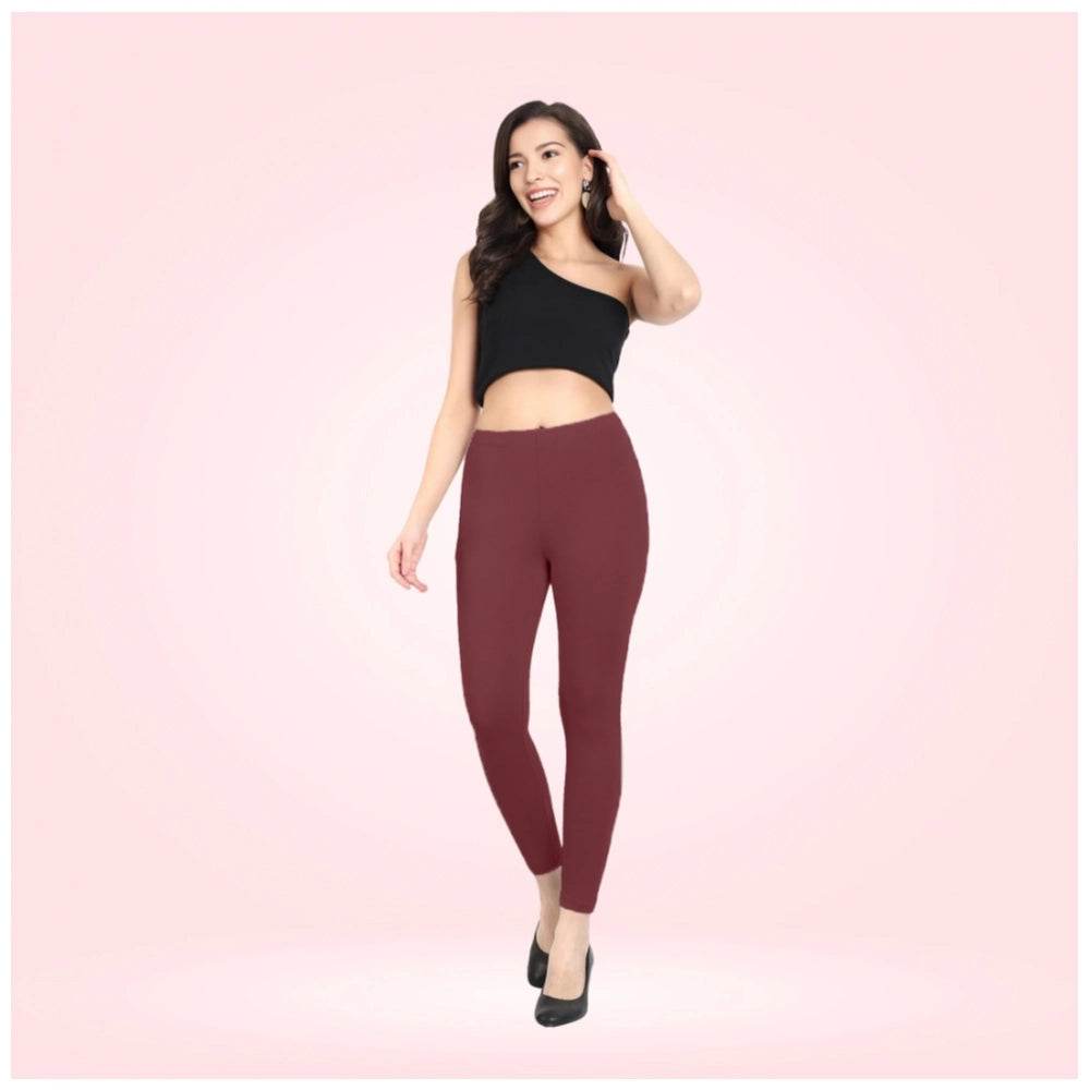 Generic Women's Cotton Blended Solid Ankle legging (Maroon) - MYLUXURY LANE ENTERPRISE