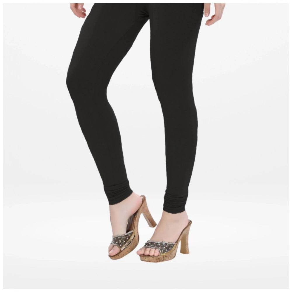 Generic Women's Cotton Blended Solid Churidar leggings (Black) - MYLUXURY LANE ENTERPRISE
