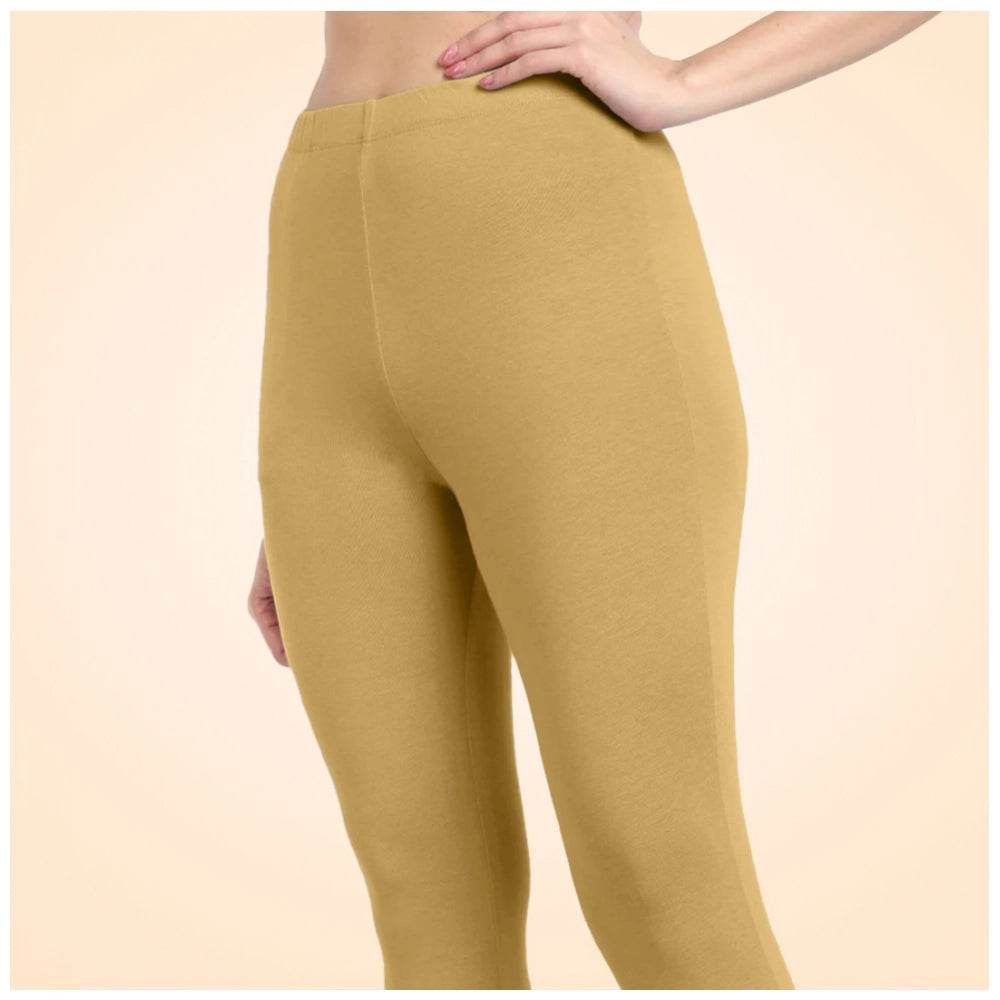 Generic Women's Cotton Blended Solid Ankle legging (Beige) - MYLUXURY LANE ENTERPRISE