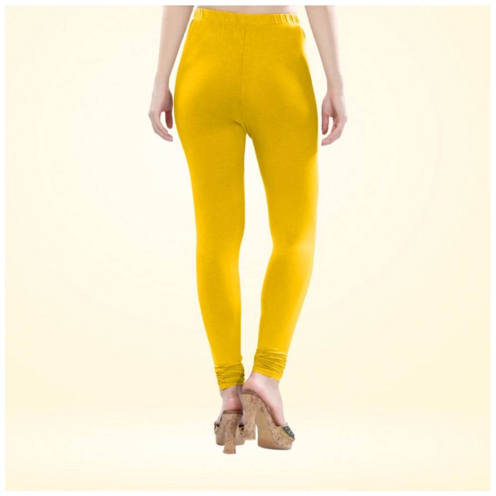 Generic Women's Cotton Blended Solid Churidar leggings (Yellow) - MYLUXURY LANE ENTERPRISE