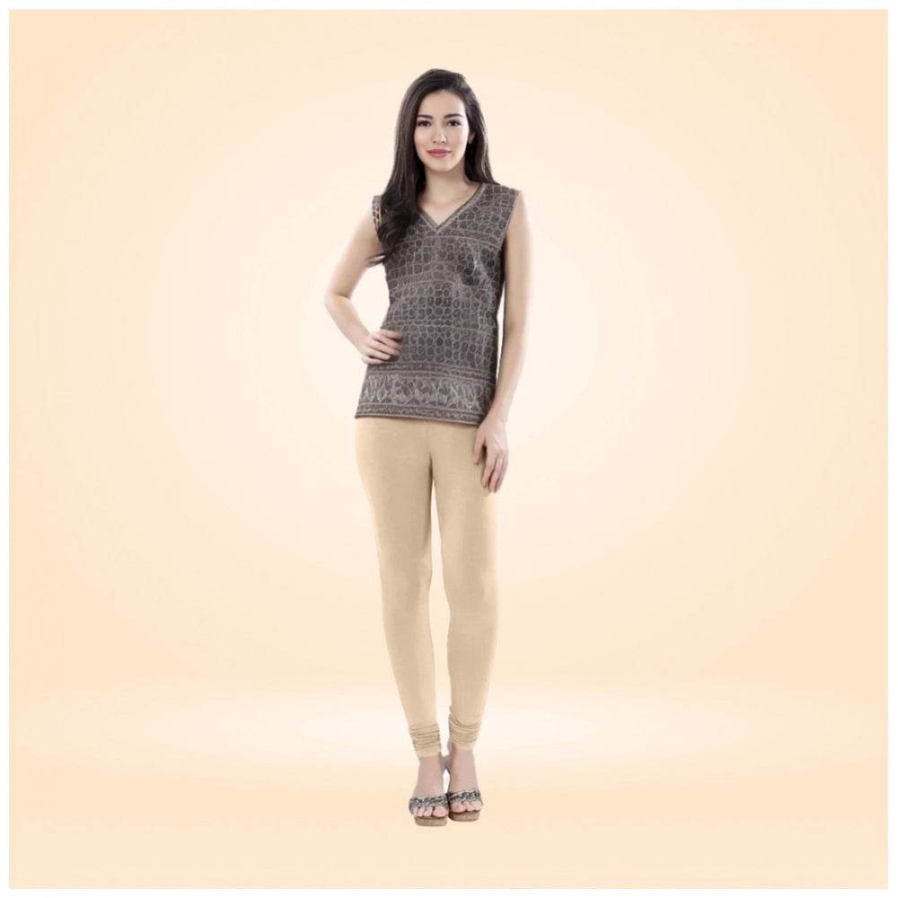 Generic Women's Cotton Blended Solid Churidar leggings (Skin) - MYLUXURY LANE ENTERPRISE