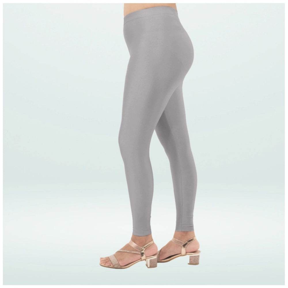 Generic Women's Cotton Blended Solid Shimmer Ankle leggings (Silver Gray) - MYLUXURY LANE ENTERPRISE