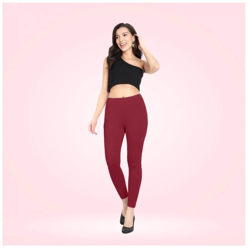 Generic Women's Cotton Blended Solid Ankle legging (Red Maroon) - MYLUXURY LANE ENTERPRISE