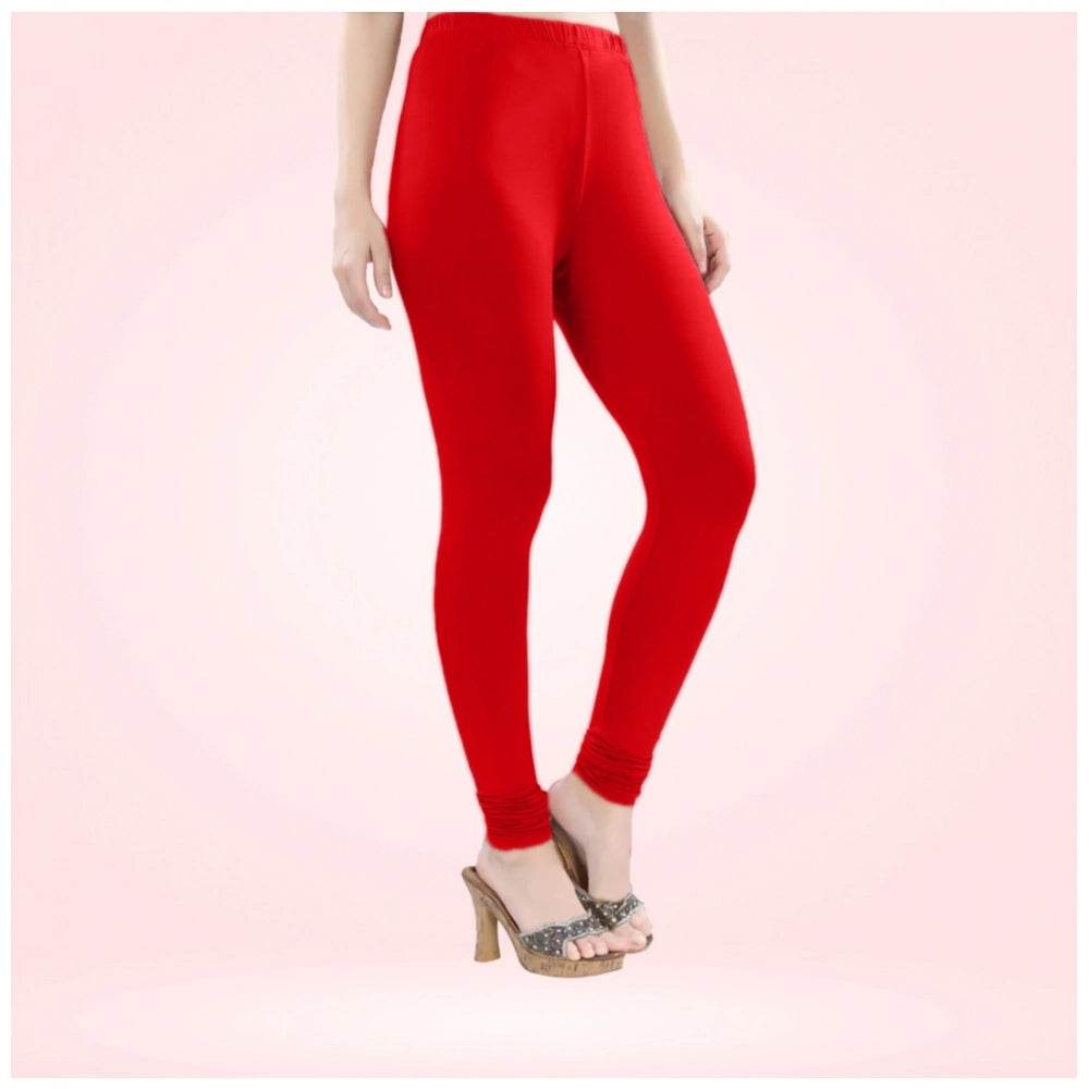 Generic Women's Cotton Blended Solid Churidar leggings (Red) - MYLUXURY LANE ENTERPRISE
