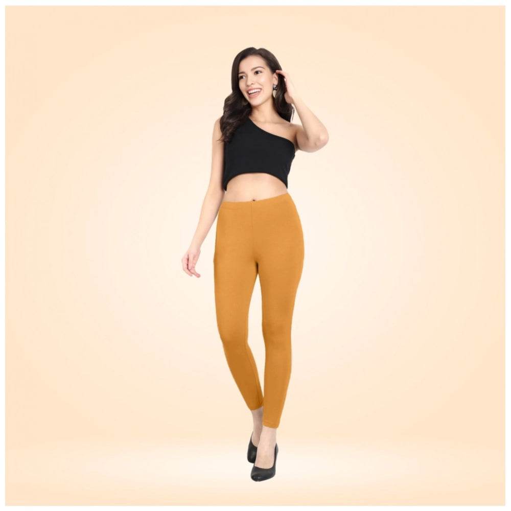 Generic Women's Cotton Blended Solid Ankle legging (Mustard Yellow) - MYLUXURY LANE ENTERPRISE
