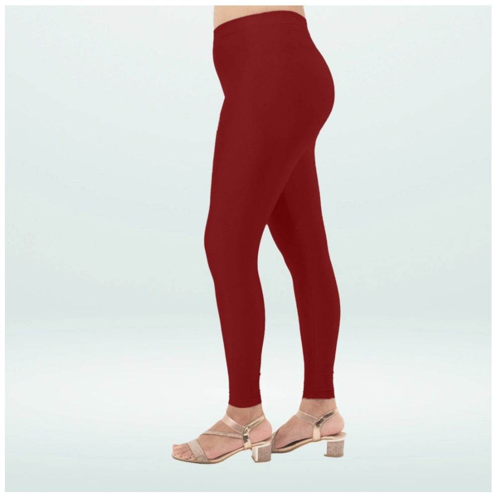Generic Women's Cotton Blended Solid Shimmer Ankle leggings (Maroon) - MYLUXURY LANE ENTERPRISE