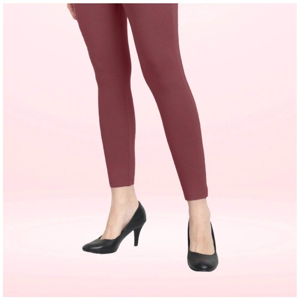 Generic Women's Cotton Blended Solid Ankle legging (Maroon) - MYLUXURY LANE ENTERPRISE