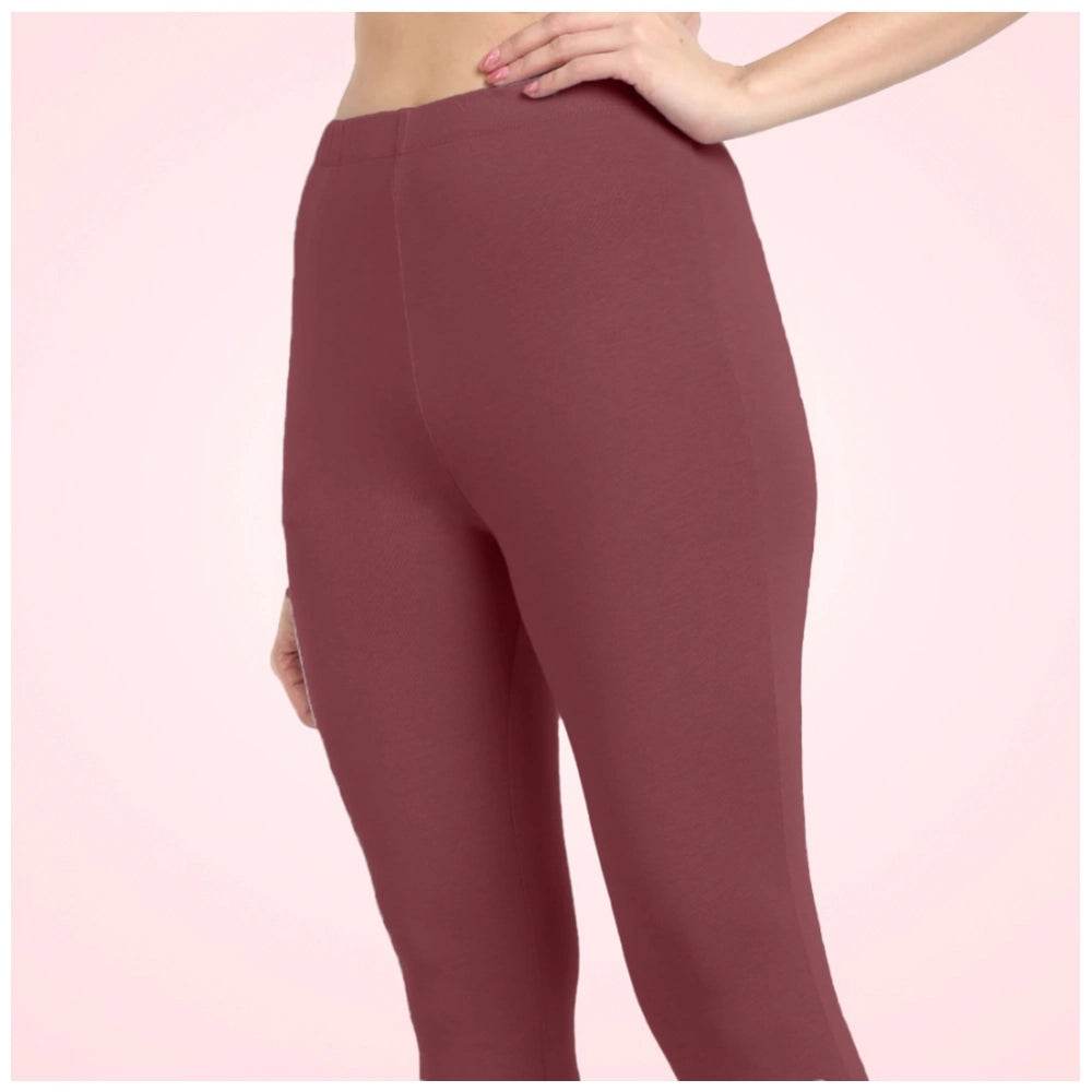 Generic Women's Cotton Blended Solid Ankle legging (Maroon) - MYLUXURY LANE ENTERPRISE