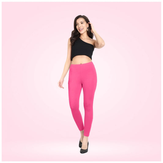Generic Women's Cotton Blended Solid Ankle legging (Dark Pink)