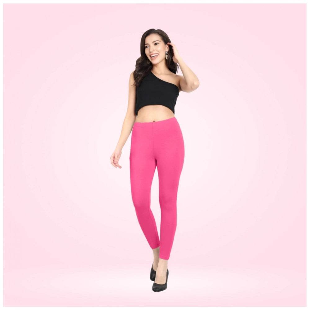 Generic Women's Cotton Blended Solid Ankle legging (Dark Pink) - MYLUXURY LANE ENTERPRISE