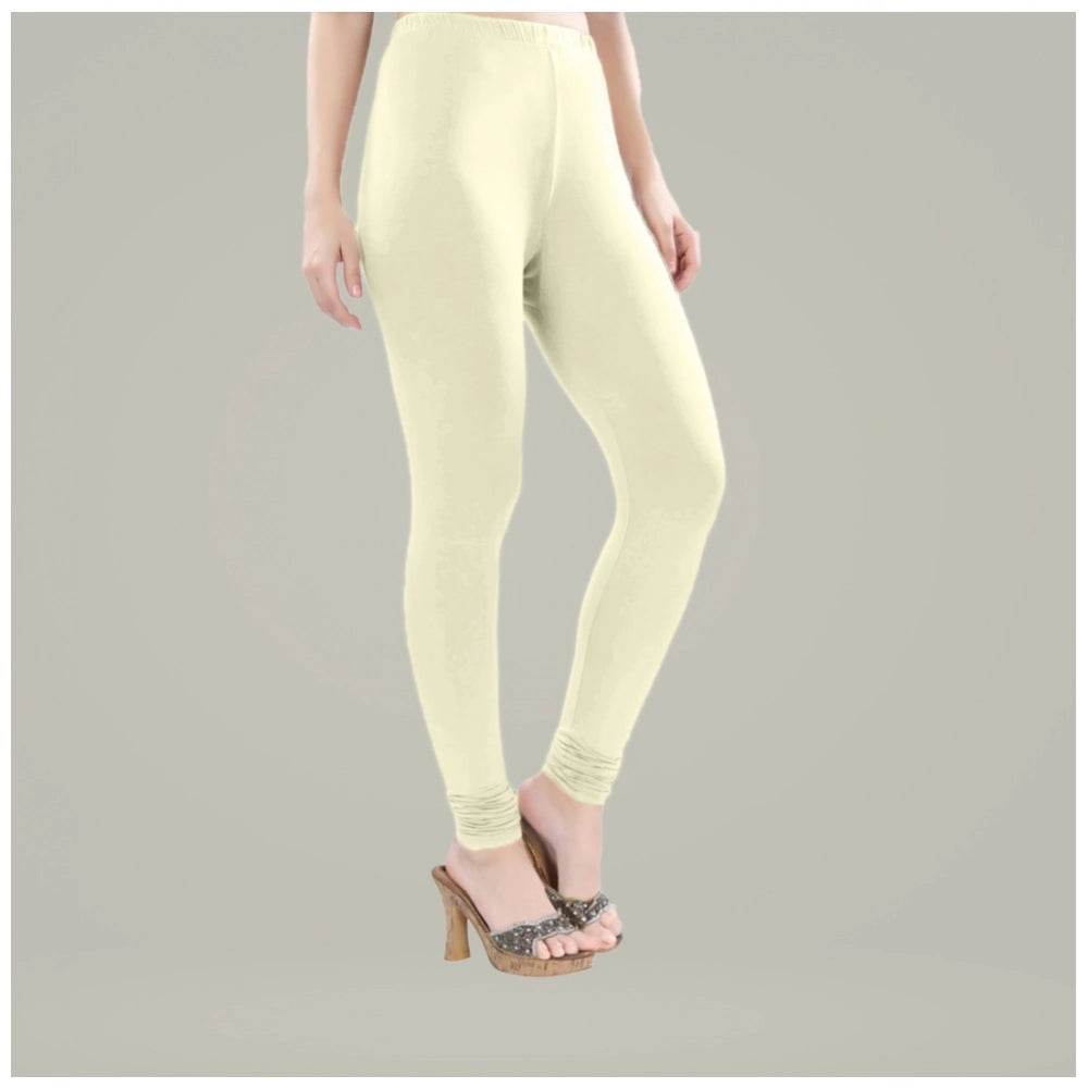 Generic Women's Cotton Blended Solid Churidar leggings (Cream) - MYLUXURY LANE ENTERPRISE