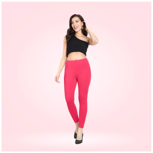 Generic Women's Cotton Blended Solid Ankle legging (Pink)