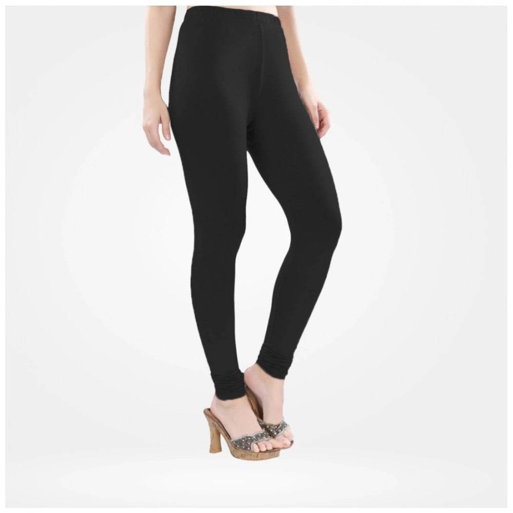 Generic Women's Cotton Blended Solid Churidar leggings (Black) - MYLUXURY LANE ENTERPRISE