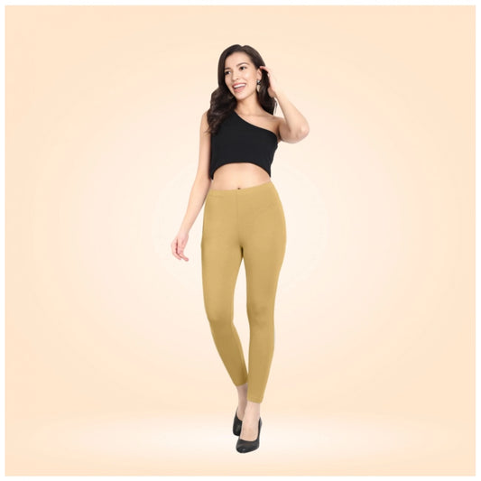 Generic Women's Cotton Blended Solid Ankle legging (Beige)