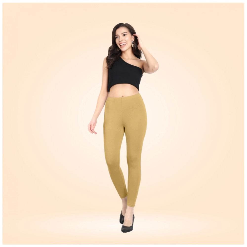 Generic Women's Cotton Blended Solid Ankle legging (Beige) - MYLUXURY LANE ENTERPRISE