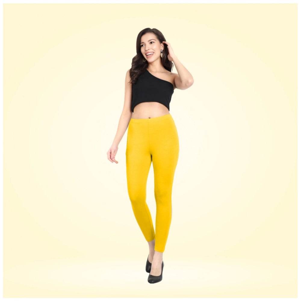 Generic Women's Cotton Blended Solid Ankle legging (Yellow) - MYLUXURY LANE ENTERPRISE