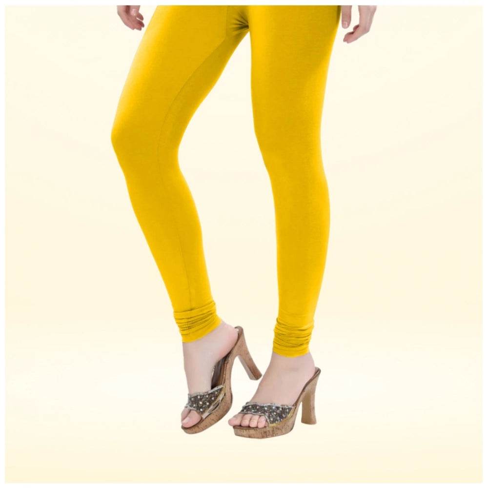 Generic Women's Cotton Blended Solid Churidar leggings (Yellow) - MYLUXURY LANE ENTERPRISE