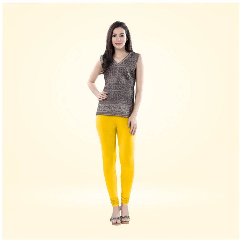 Generic Women's Cotton Blended Solid Churidar leggings (Yellow) - MYLUXURY LANE ENTERPRISE