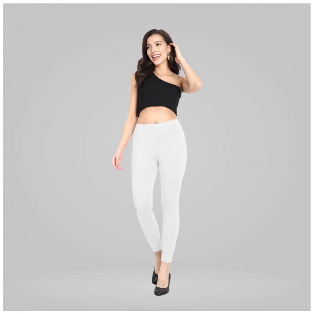 Generic Women's Cotton Blended Solid Ankle legging (White) - MYLUXURY LANE ENTERPRISE