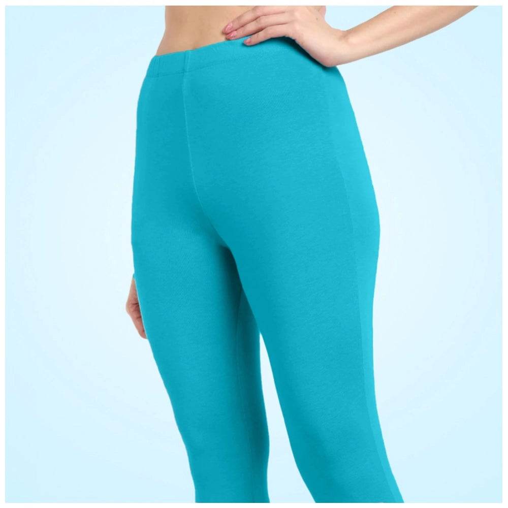 Generic Women's Cotton Blended Solid Ankle legging (Turquoise Blue) - MYLUXURY LANE ENTERPRISE