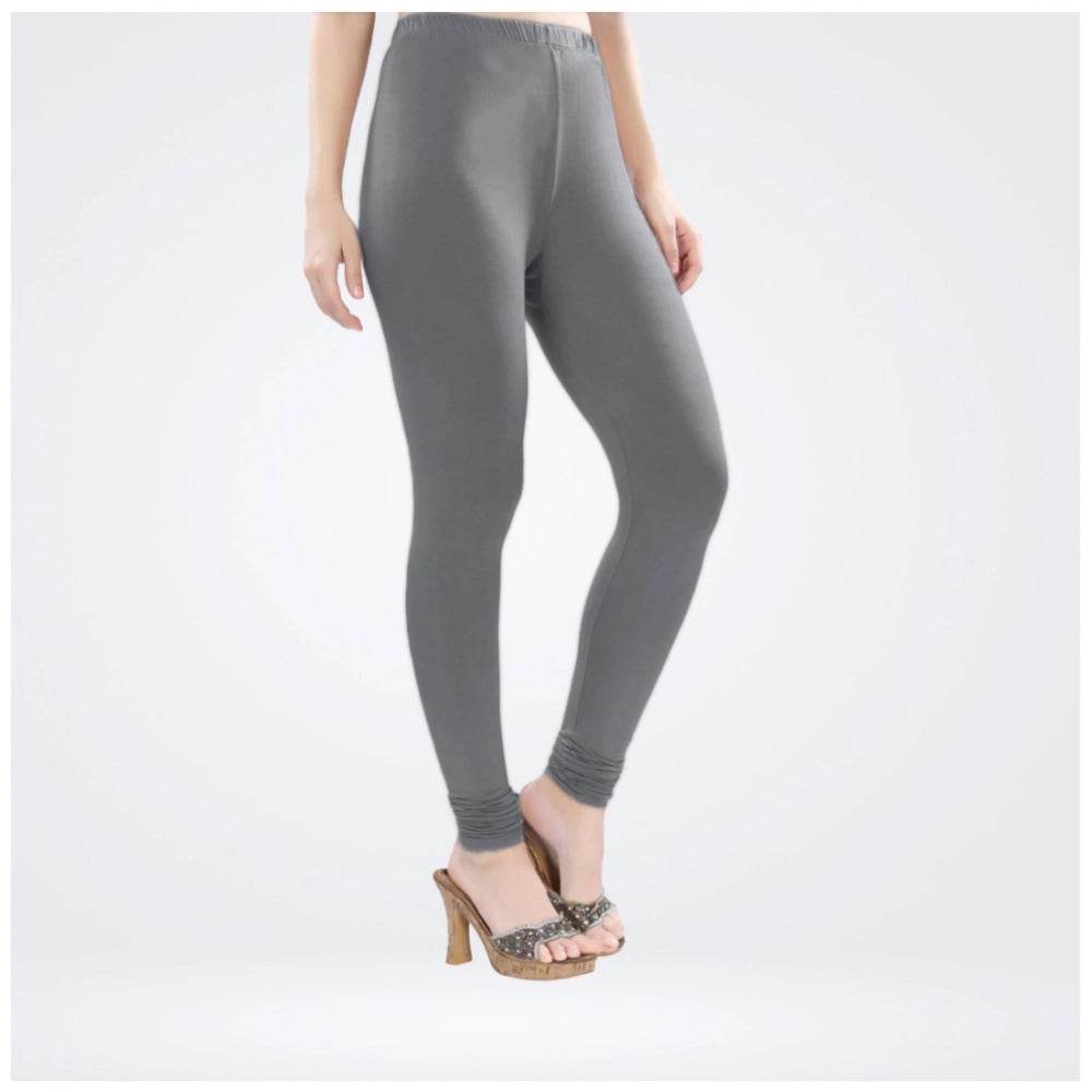 Generic Women's Cotton Blended Solid Churidar leggings (Silver Gray) - MYLUXURY LANE ENTERPRISE