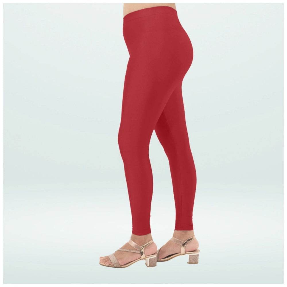 Generic Women's Cotton Blended Solid Shimmer Ankle leggings (Red Maroon) - MYLUXURY LANE ENTERPRISE