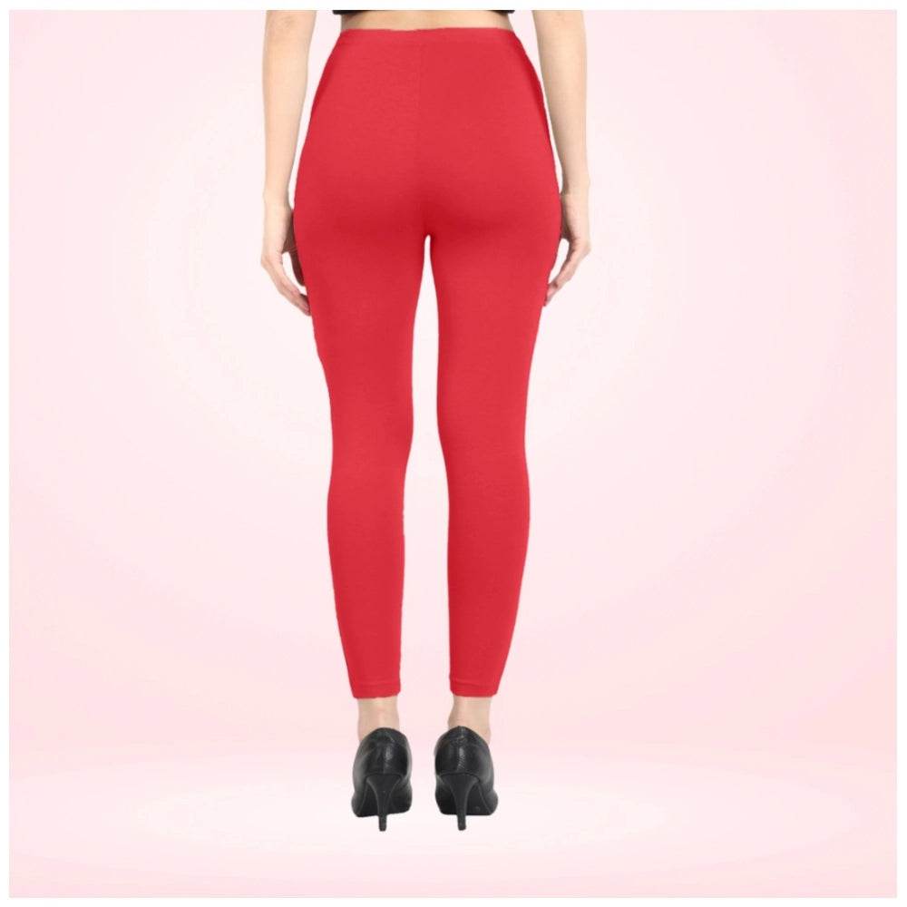 Generic Women's Cotton Blended Solid Ankle legging (Red) - MYLUXURY LANE ENTERPRISE