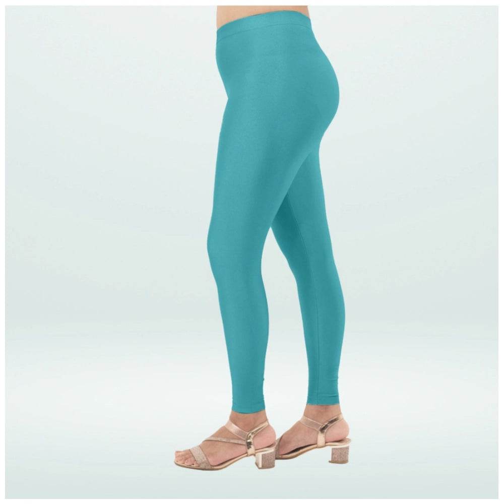 Generic Women's Cotton Blended Solid Shimmer Ankle leggings (Blue) - MYLUXURY LANE ENTERPRISE