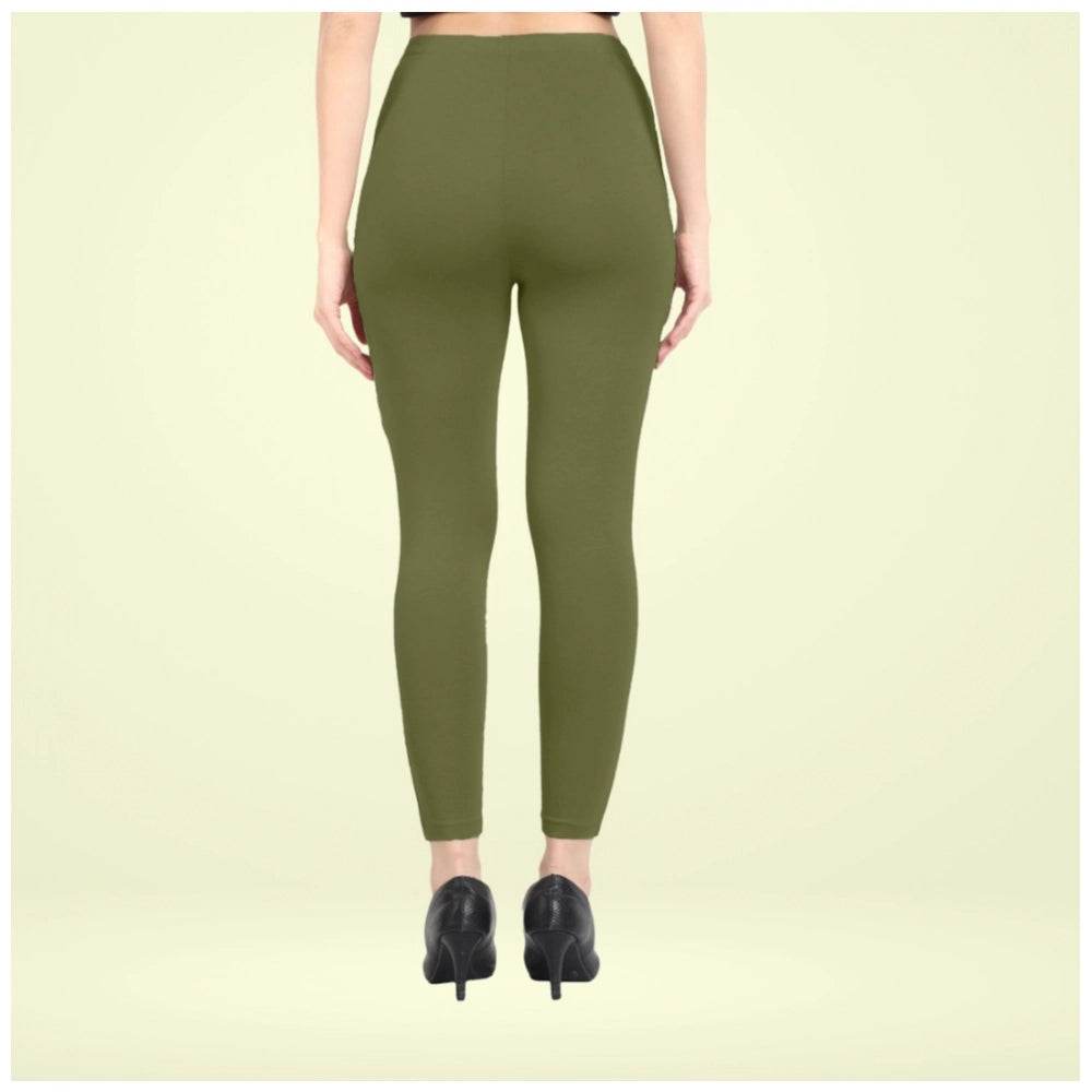 Generic Women's Cotton Blended Solid Ankle legging (Olive Green) - MYLUXURY LANE ENTERPRISE