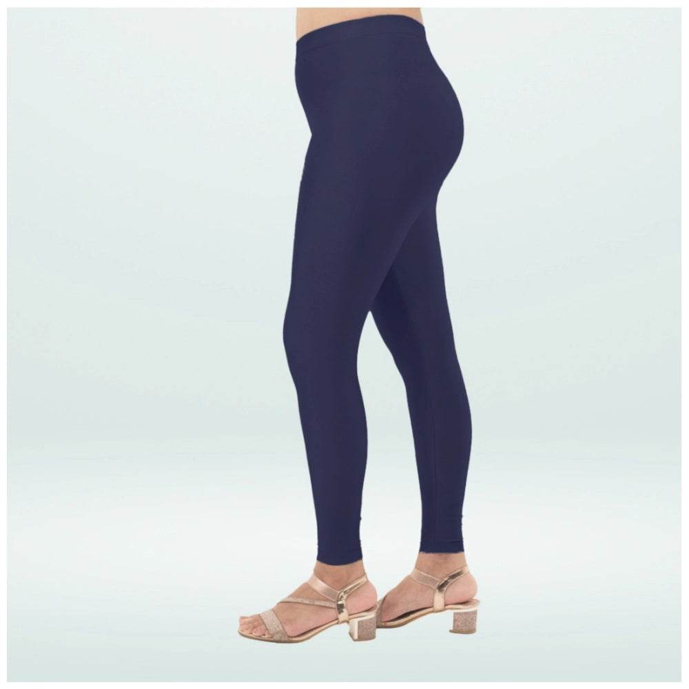 Generic Women's Cotton Blended Solid Shimmer Ankle leggings (Navy Blue) - MYLUXURY LANE ENTERPRISE