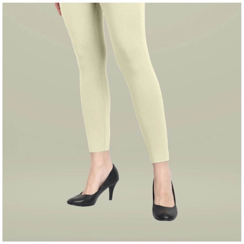Generic Women's Cotton Blended Solid Ankle legging (Cream) - MYLUXURY LANE ENTERPRISE
