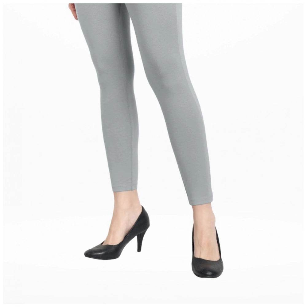 Generic Women's Cotton Blended Solid Ankle legging (Silver Gray) - MYLUXURY LANE ENTERPRISE